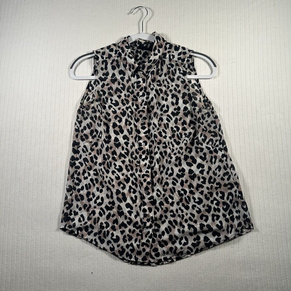 H&M Women’s Size 2 Cheetah Leopard Print Sleeveless Button Front Tank Top